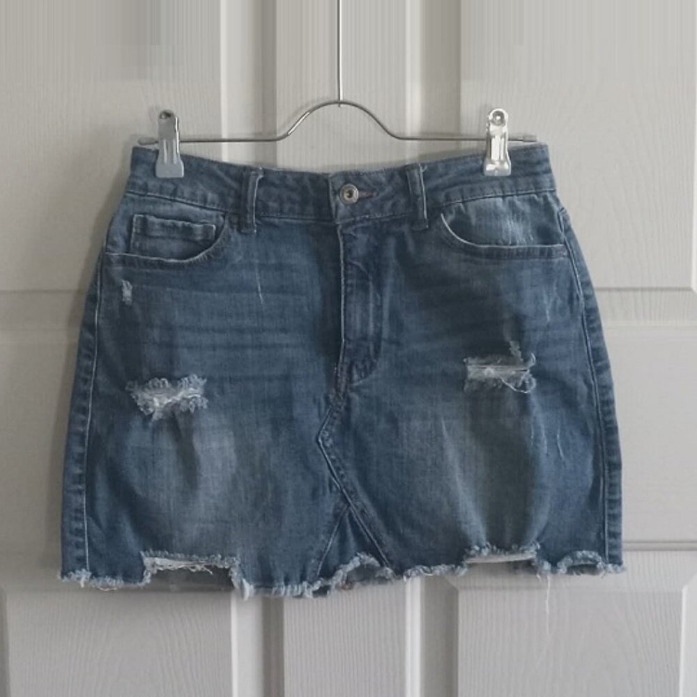 Wax Jean's Distressed Stretch Denim Mini Skirt